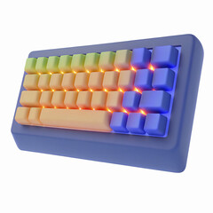 Naklejka premium Compact Mechanical Keyboard with Gradient RGB Lighting on Blue Frame for Gaming and Work Setup