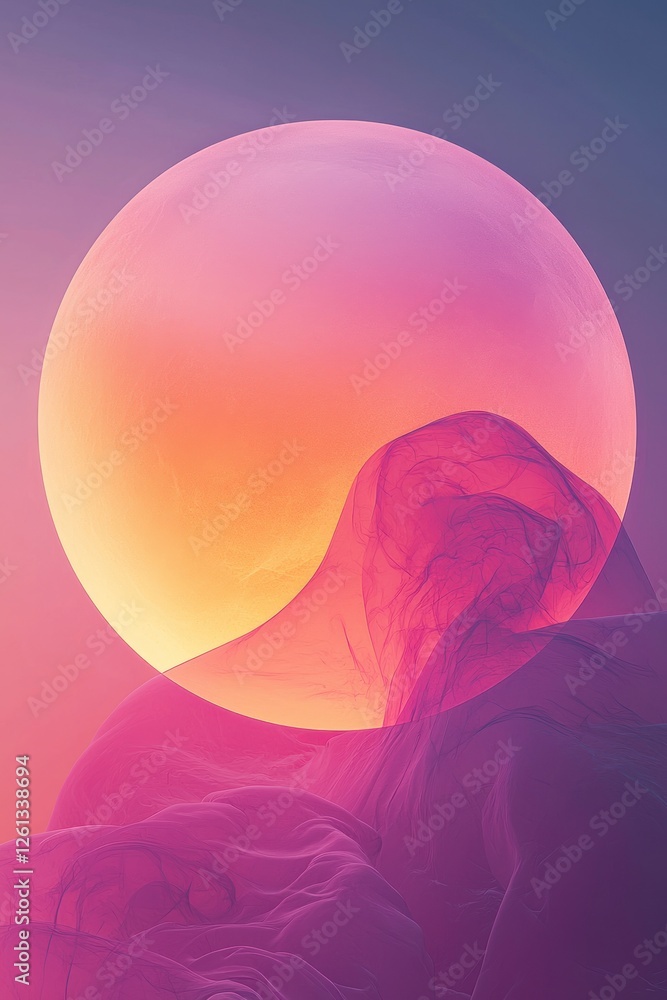 Canvas Prints a glowing abstract gradient shape set against a grainy pink background, ideal for headers or posters