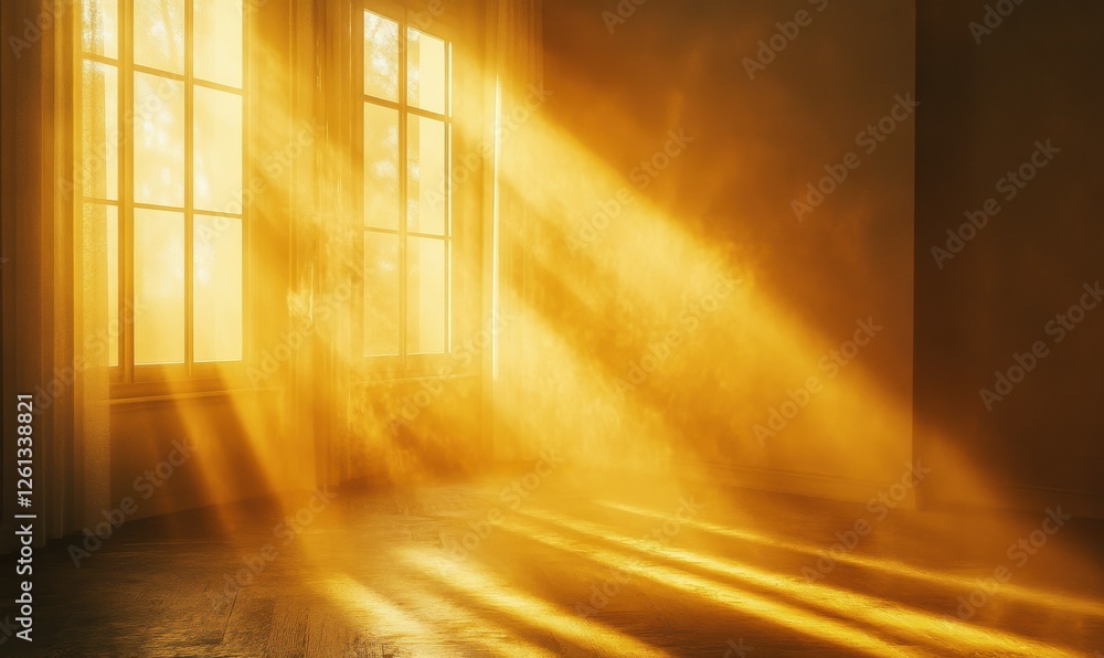 Aufkleber luminous golden mist filters through open windows into a quiet, minimalist home, casting intricate l