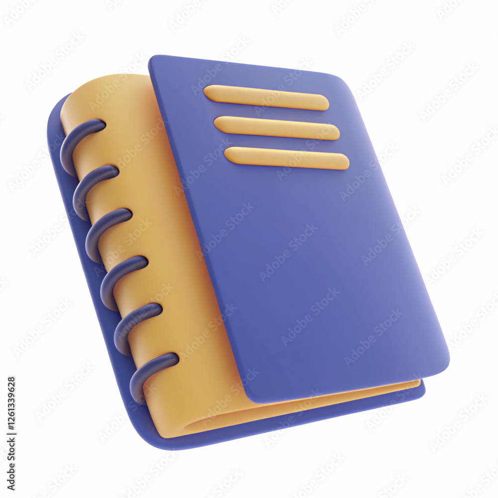 Poster blue and yellow spiral notebook icon with minimalistic design and transparent background for educati