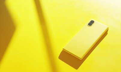 Minimalist geometric phone resting on a bright yellow backdrop, highlighting sleek modern technology with bold contrast.