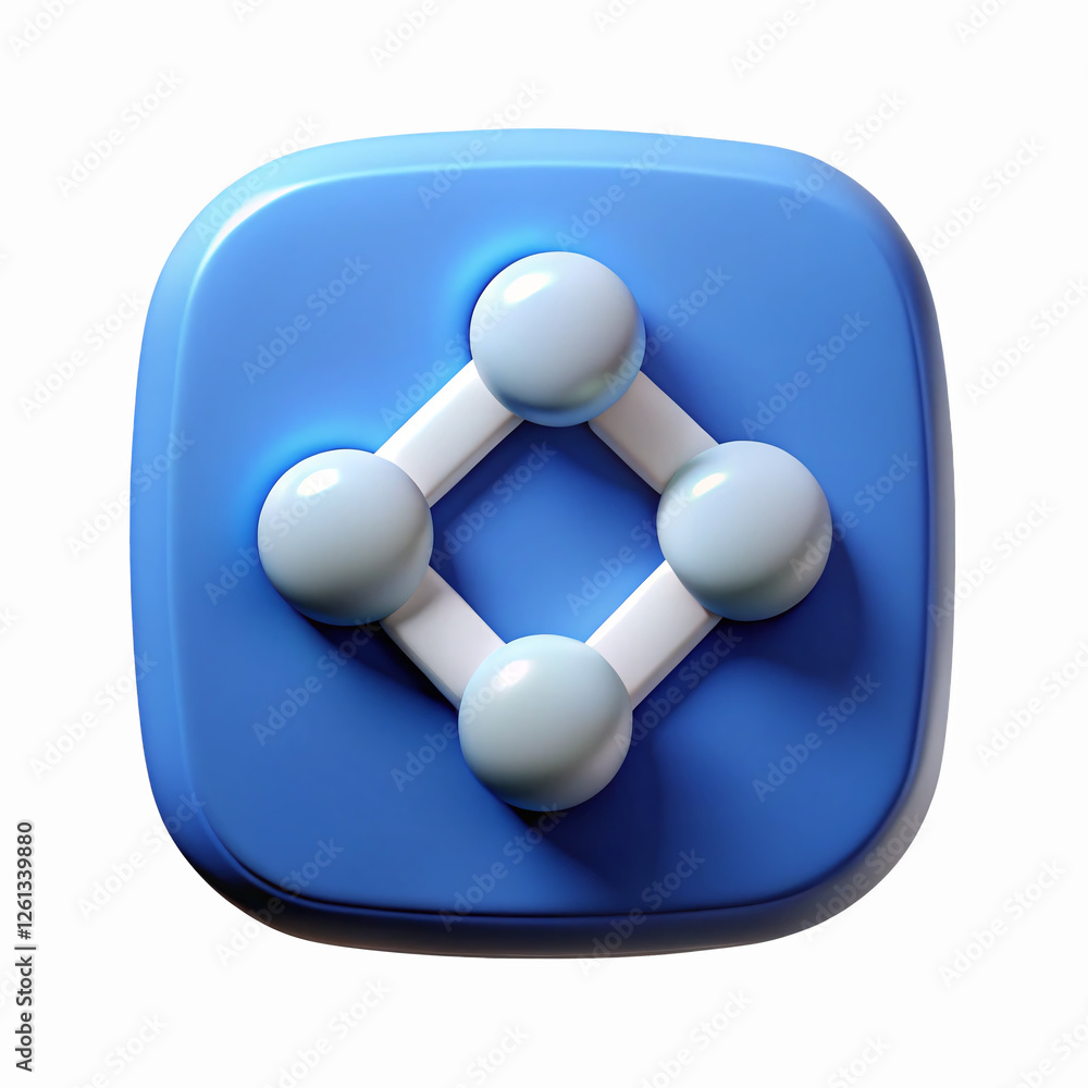 Aufkleber 3d blue square icon with white geometric structure and spheres symbolizing technology or networking