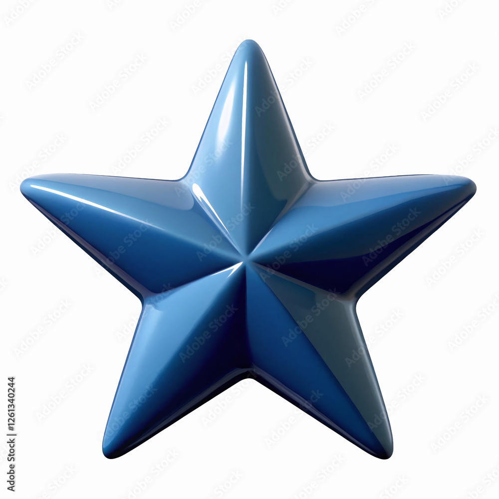 Aufkleber glossy blue five pointed star icon with smooth 3d surface on transparent background for design and d