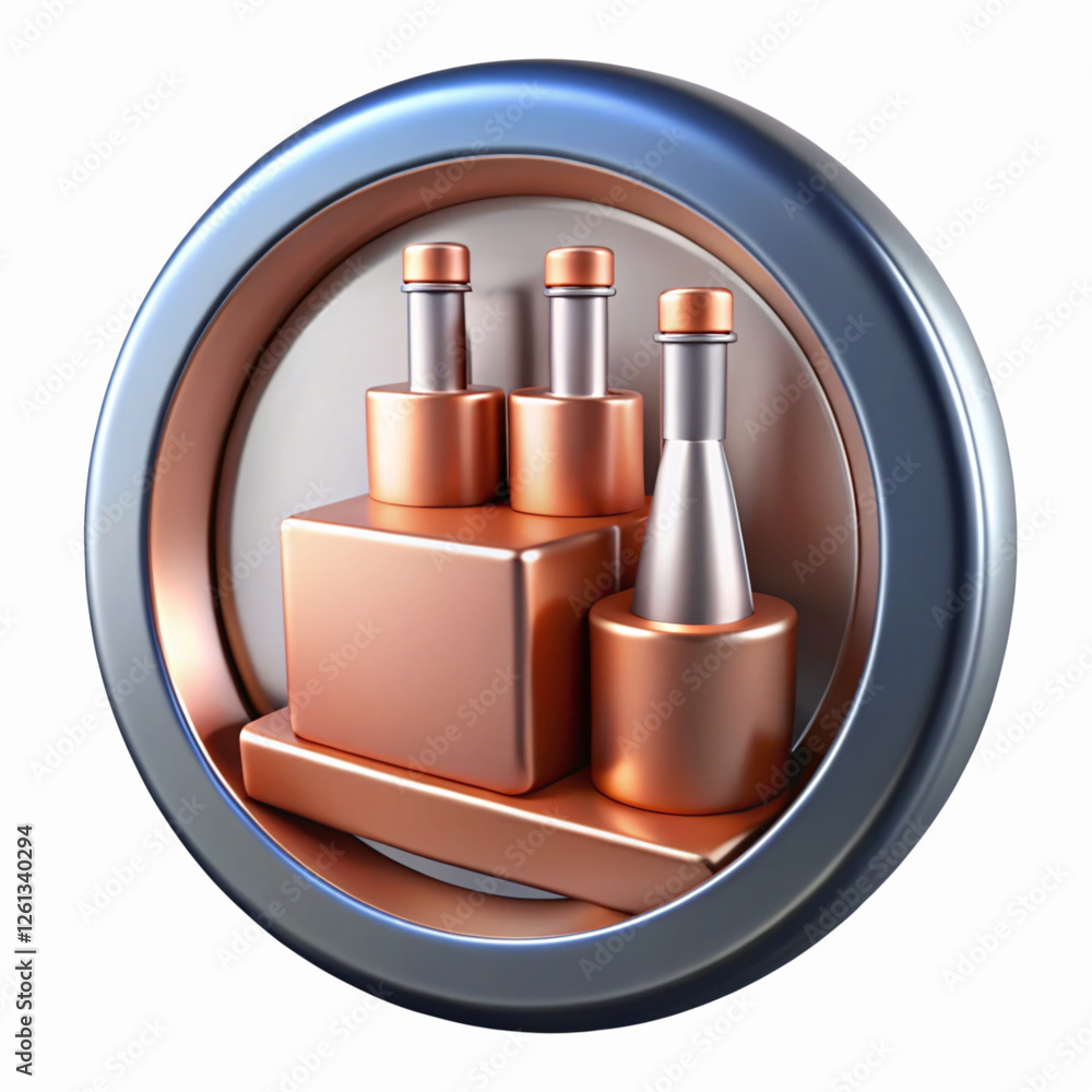 Aufkleber copper and silver bottles on a circle shelf with metallic background design for iconic use