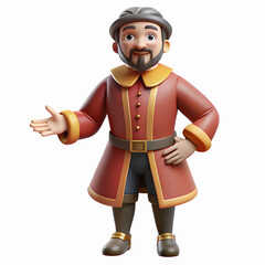 Fototapeta premium 3D Illustration of Friendly Medieval Man in Red Outfit with Hand Gesturing on Transparent Background