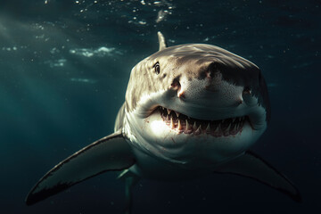 Majestic Great White Shark Underwater: A Powerful Predator in its Ocean Realm