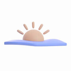 Obraz premium Minimalistic Sunrise Illustration in Soft Pastel Colors Over a Gentle Blue Wave Design