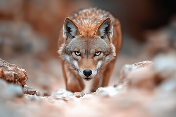 Fototapeta premium Magnificent Coyote Portrait: A Close-Up Encounter with Nature's Hunter