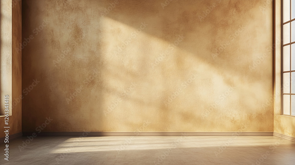 Poster empty room with a warm light streaming through the window, casting shadows on the floor, symbolizing