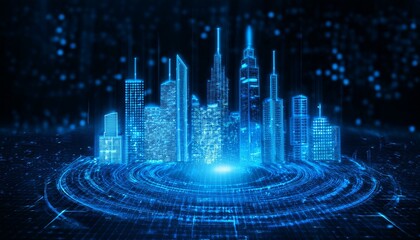 Digital Cityscape: Futuristic Metropolis in Blue Hue 