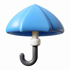 Blue Cartoon Style Umbrella Icon with Black Handle for Weather Apps and Designs on Transparent Background