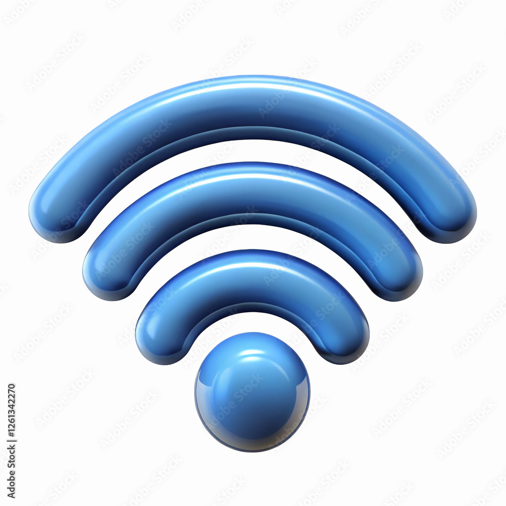 Poster blue wifi signal icon illustration with glossy gradient design isolated on transparent background
