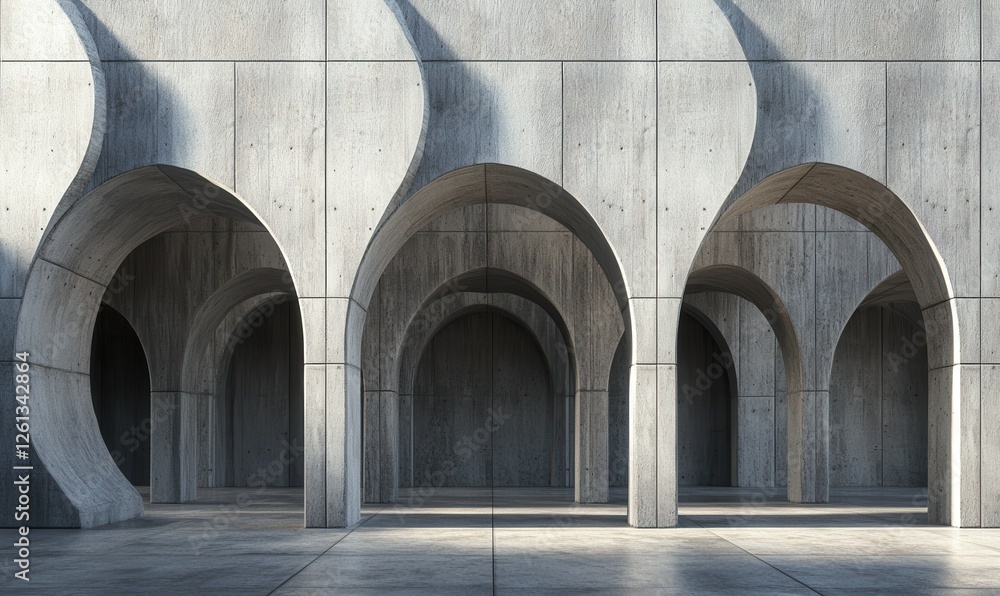 Poster stylish architectural rendering with high contrast shadows and concrete surfaces.
