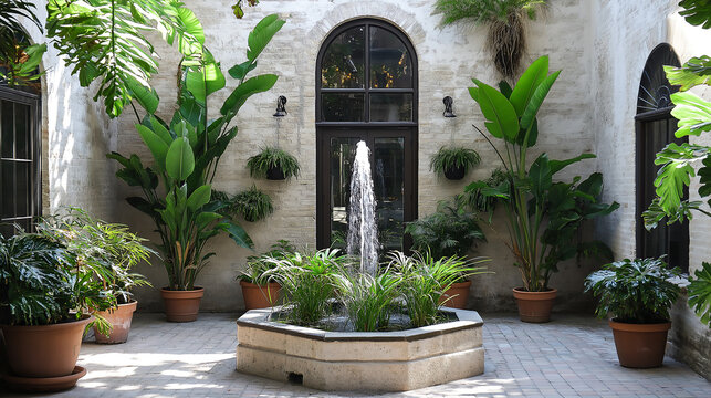 interior grand atrium arboretum with 10,000 plants and water fall in courtyard a large home designed by biophilic architecture