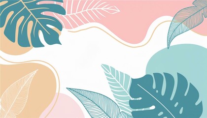 Fototapeta na wymiar Tropical Leaves and Abstract Shapes Background