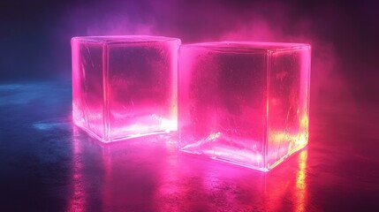 Two pink cubes with a blue background