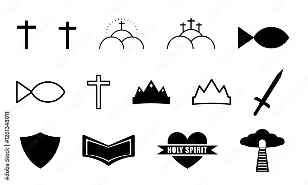 Poster collection of isolated christian icons - set of christian vector icons - christian symbols - cross, 