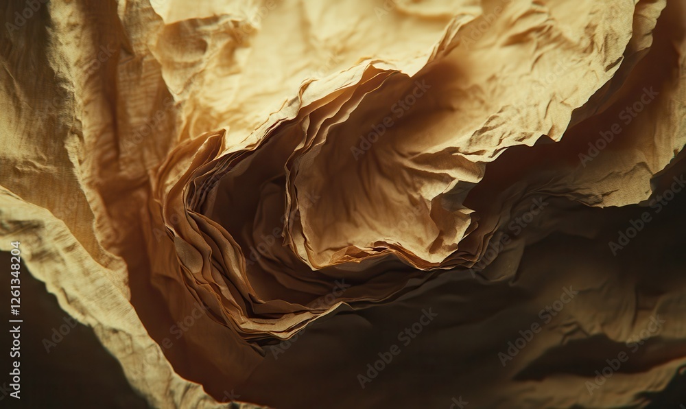 Poster wrinkled kraft paper with intricate folds and subtle shadows, styled for a minimalistic and textured