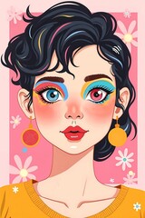 Colorful portrait of a young woman with vibrant makeup