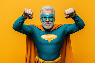Grandfather in Superhero Costume Isolated Color Background