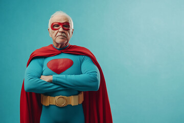 Grandfather in Superhero Costume Isolated Color Background