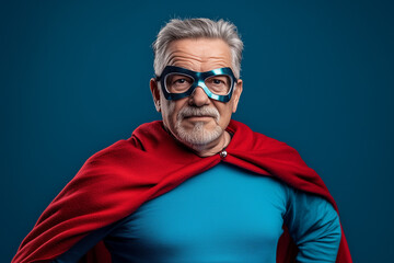 Grandfather in Superhero Costume Isolated Color Background