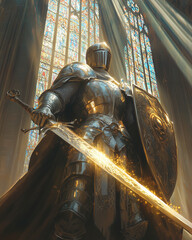 Holy Paladin with Glowing Sword in a Cathedral Setting RPG Knight Portrait