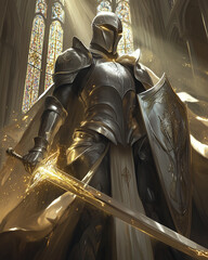 Holy Paladin with Glowing Sword in a Cathedral Setting RPG Knight Portrait
