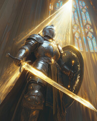 Holy Paladin with Glowing Sword in a Cathedral Setting RPG Knight Portrait