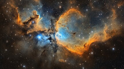 Stunning View of a Cosmic Nebula Showcasing Vibrant Colors and Intricate Formations in Deep Space Captured With a High-Resolution Telescope