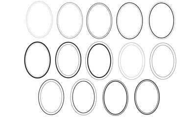 Classic Double Oval Frames, Simple Invitation borders for Wedding Invites, Greeting Cards, Christmas Cards, Card Making, Scrapbooking. Basic Thin Line Frames Round Black Vector Borders