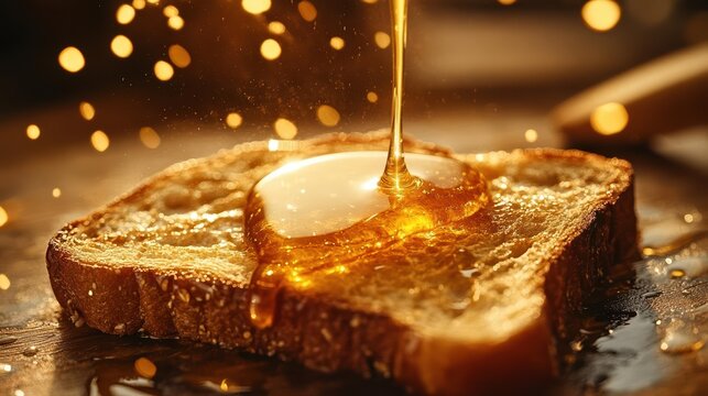 Delicious honey drizzled toast cozy kitchen food photography warm atmosphere close-up indulgent breakfast moments