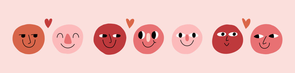 Round Abstract Comic Faces with Different Emotions. Various colorful characters. Cartoon style. Flat design. Set of vector emoticons.