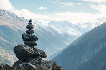 Balanced stones atop each other. Generative AI