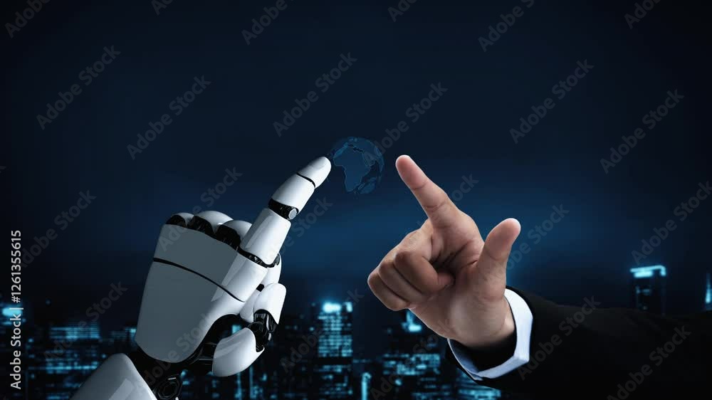 Poster futuristic robot artificial intelligence enlightening ai technology development and machine learning