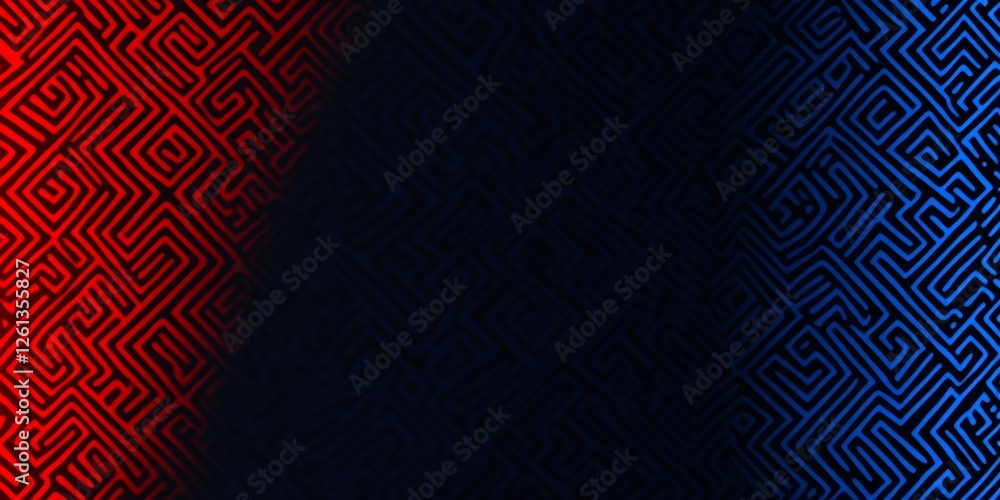 Poster vibrant red and blue geometric pattern creating bold gradient design with sharp contrast on deep bac