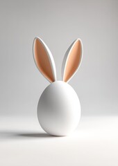 one white easter egg with rabbit ears on a white background, digital minimalism, 5:7