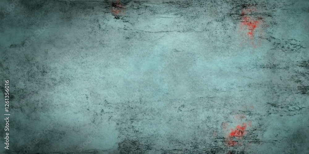 Poster teal and red grunge background with rough texture and vignette effect, perfect for adding a vintage 
