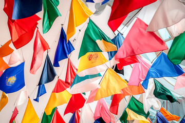 Vibrant flags create a festive atmosphere. Generative AI