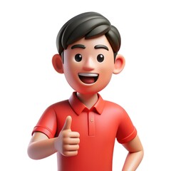 Cartoon Man in Red Shirt 3D Illustration