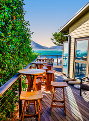 Wooden Alley of a Restaurant Overlooking Hout Bay and the Atlantic Ocean, South Africa