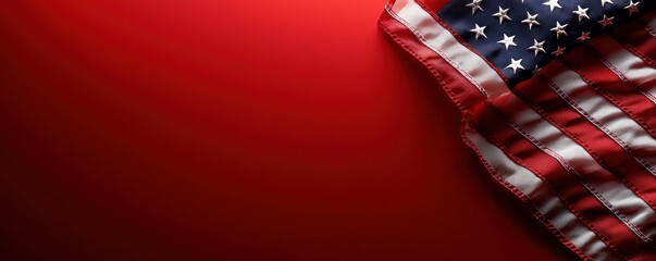 A plain cherry-red backdrop with a corner featuring the USA flag, leaving ample space for personal text or design.