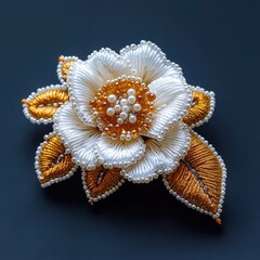 Embroidered flower brooch