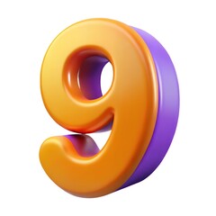 3D Number 9 Orange Purple Graphic Design