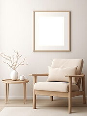mockup for wall art wood and ivory frame wood and ivory chair wood table ivory vase 