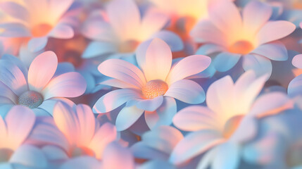 Fototapeta premium A seamless pattern of pastel rainbow daisies, their petals glowing with soft hues 