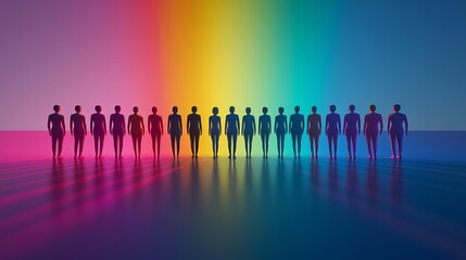 Autism Sunday Silhouettes against a vibrant rainbow backdrop.