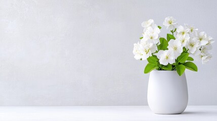 White flowers in vase, minimalist decor, bright background, spring