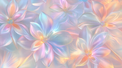 Fototapeta premium A seamless pattern of pastel rainbow daisies, their petals glowing with soft hues 