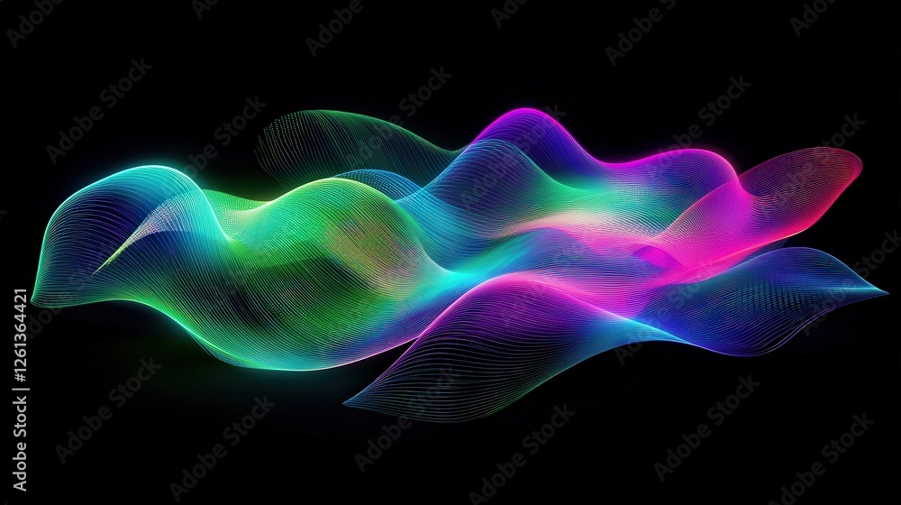 Poster abstract neon waves flowing dynamically across black background